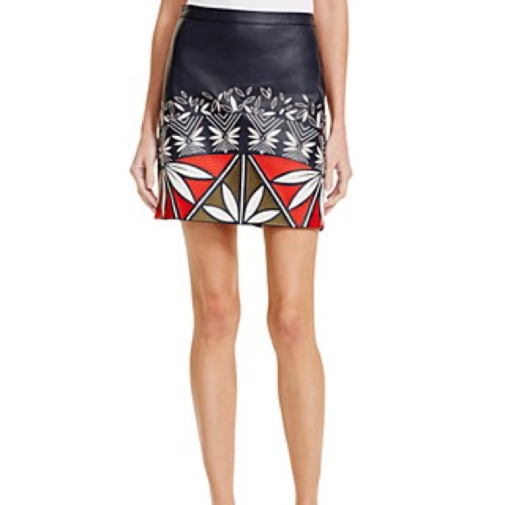 Tory Burch Embroidered Leather Skirt